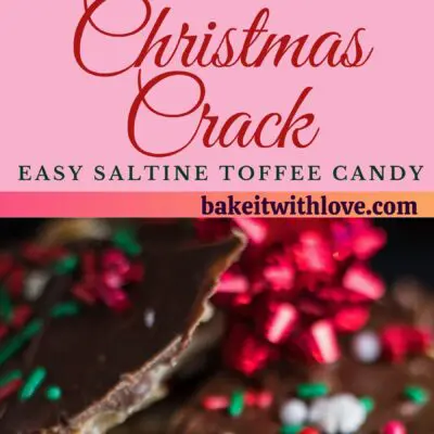 tall pin with two images of the christmas crack saltine toffee.