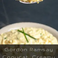 Gordon Ramsay scrambled eggs on plate with chives.