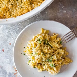 Creamy tuna noodle goodness with a crunchy panko topping - My 'grown up' version of a tuna noodle casserole dinner!!