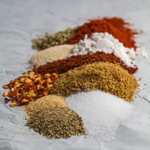 All of the ingredients you need to make homemade taco seasoning mix.