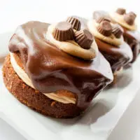 Chocolate and Banana Marbled Mini Cakes with Peanut Butter Frosting at Delectable, www.delectablecookingandbaking.com
