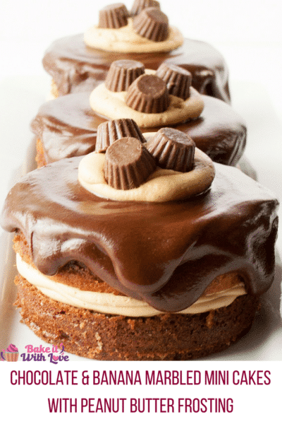 Chocolate & Banana Marbled Mini Cakes with Peanut Butter Frosting