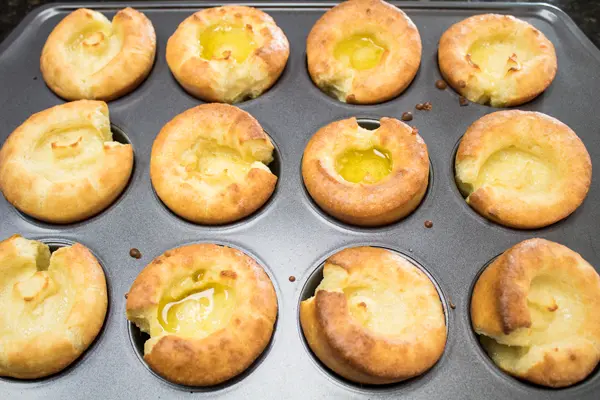 Baked yorkshire puddings right out of the oven.