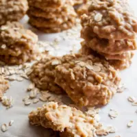 Pin image with text of Peanut Butter Oatmeal No Bake Cookies