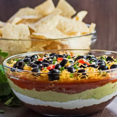 Large square side image showing the layers in 7 Layer Dip.