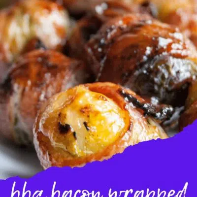 Best BBQ bacon wrapped brussel sprouts pin with bottom text title.