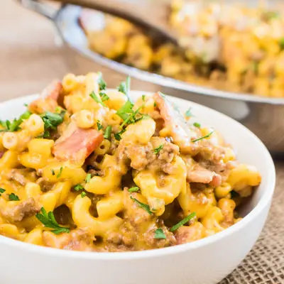 Bacon Cheeseburger Macaroni and Cheese is the best homemade version of the classic Hamburger Helper stovetop dinner!