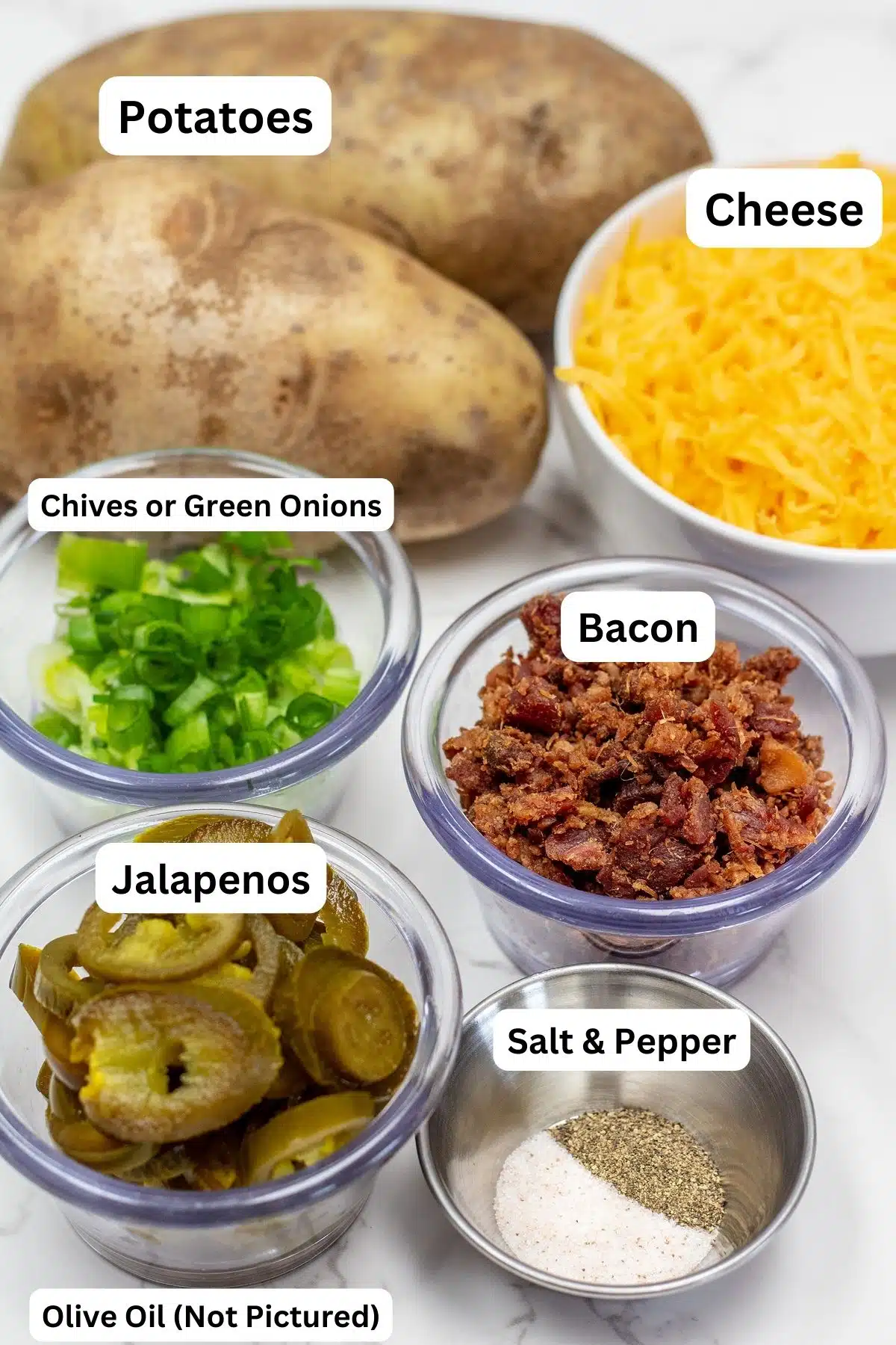 Tall image of Irish nachos ingredients with labels.