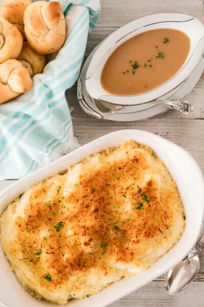 Parmesan Roasted Mashed Potatoes with holiday side dishes