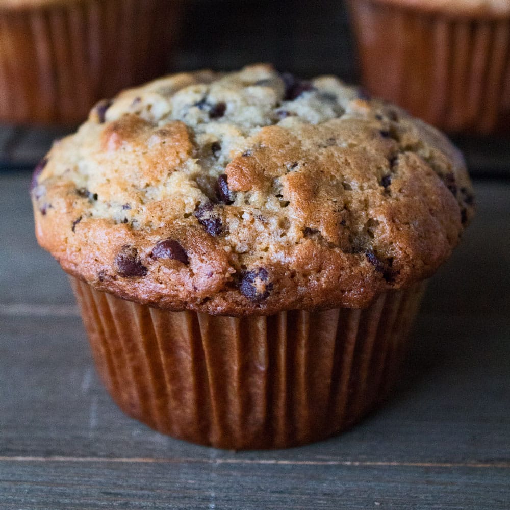 Chocolate Chip Banana Muffins are a super quick one bowl method muffin to make