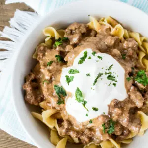 Our homemade Ground beef Stroganoff is a quick and easy skillet dinner the whole family will love