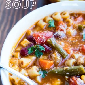 Pasta e Fagioli Soup is a hearty Italian soup with pasta, Italian sausage and vegetables