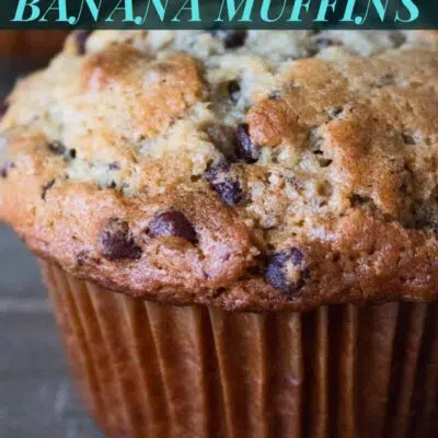 Chocolate chip banana muffins pin with text overlay.