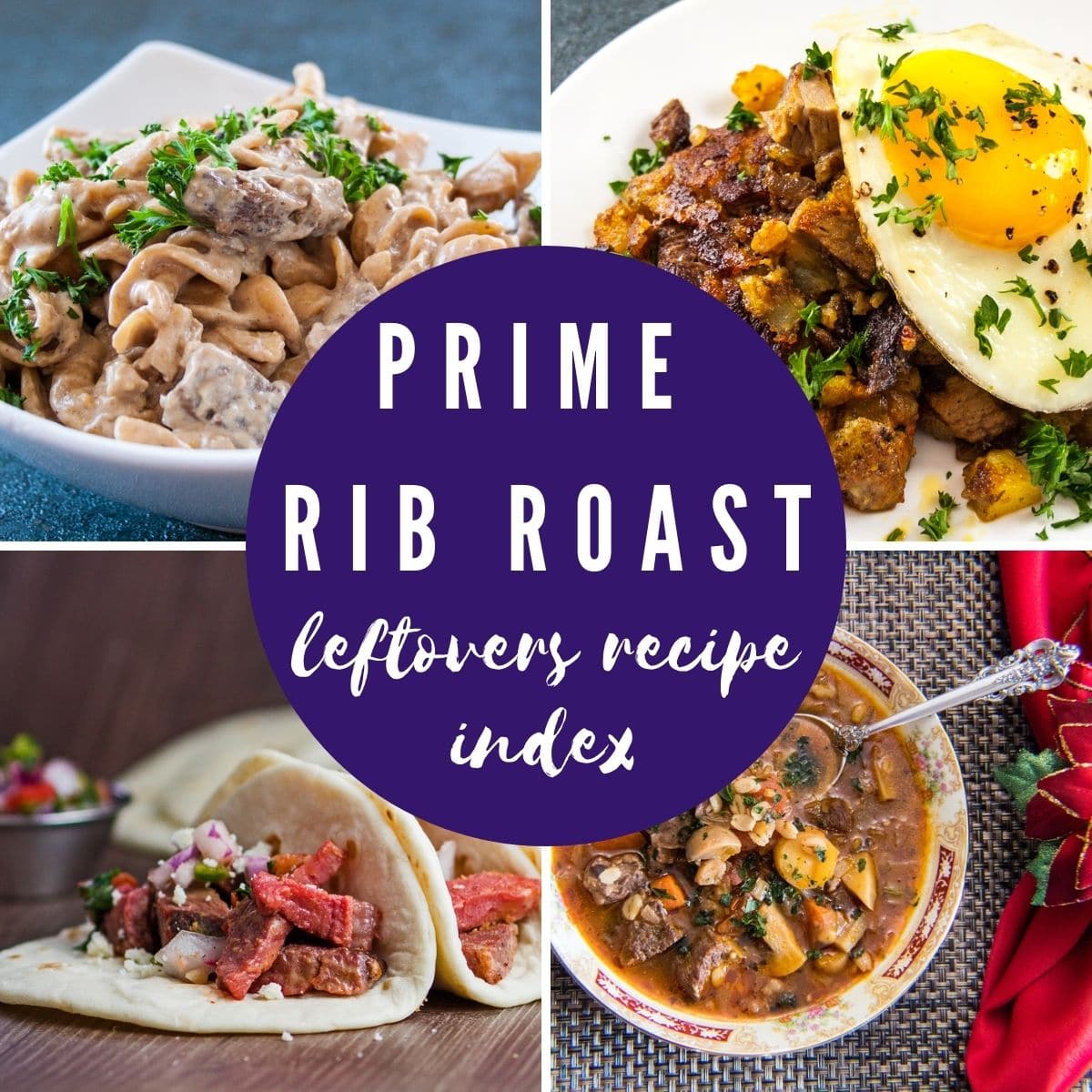 collage photo for the leftover prime rib recipes.