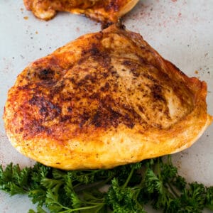 These super easy oven baked split chicken breasts are perfectly seasoned with an extra crispy skin!