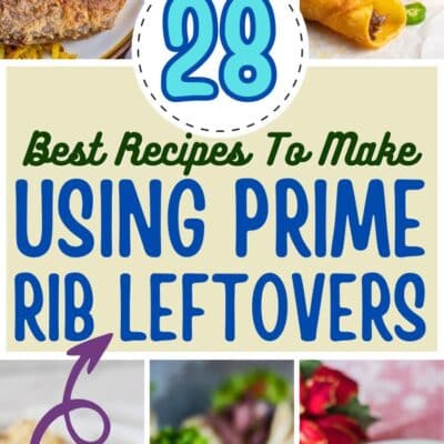 Best prime rib leftovers recipes pin featuring six images in a collage with text title divider.