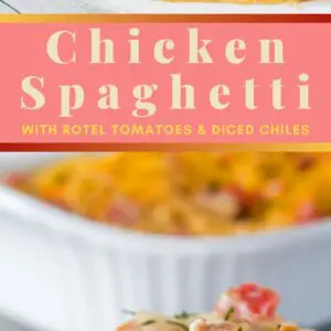 This Chicken Spaghetti with Rotel is a super easy spaghetti casserole loaded with creamy deliciousness from the Velveeta and cream cheeses!