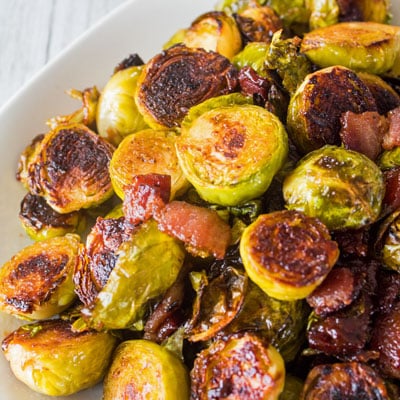 Roasted Brussels Sprouts with Bacon and Dijon Mustard Sauce