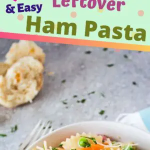 Quick and easy cheesy leftover ham pasta is full of hearty flavors from the delicious ham, peas and carrots, and cheese sauce served with bowtie pasta!