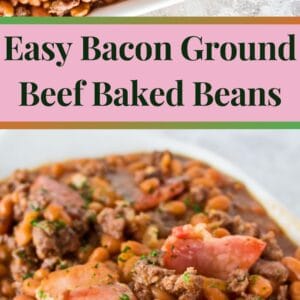 Super easy barbecue baked beans loaded with hearty, beefy flavors and smoky richness with just a touch of delicious sweetness!!