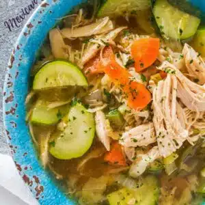Tasty caldo de pollo mexicano is a spicy chicken soup made with chicken, vegetables, peppers and cilantro!