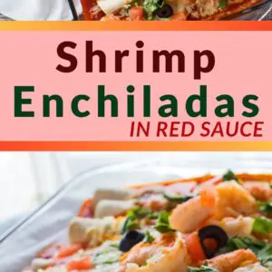 Pin image with text for shrimp enchiladas.