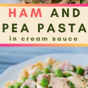 Deliciously creamy ham and pea pasta is super easy whether it's made on the stove top or in your crock pot!