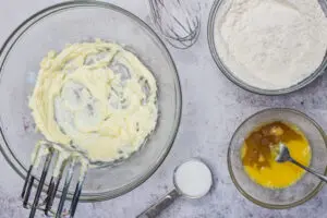 beating the butter for the pastry crust before adding ingredients.