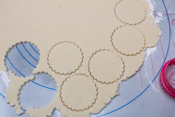 empire biscuit dough rolled out and cut with 2 to 2 ½ inch round cutters smooth or scalloped