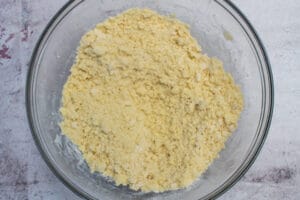 loose crumbled dough after flour is added.