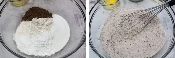 Add dry ingredients in a large bowl and whisk to combine.