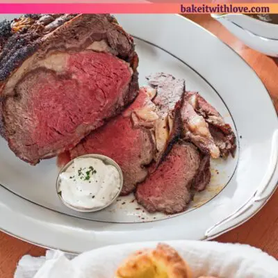 Pin image prime rib dinner sides with text overlay.