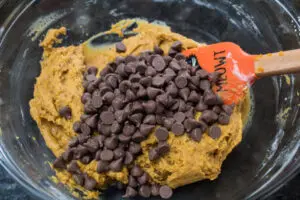 add chocolate chips to the pumpkin cookie dough.
