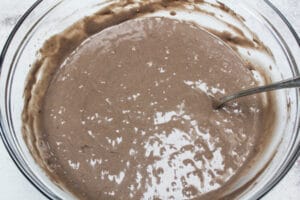 chocolate pancake batter mixed and ready to cook.