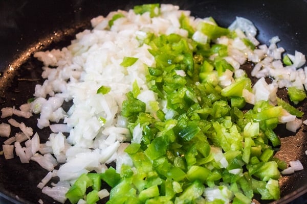 saute the bell peppers and onions until tender.