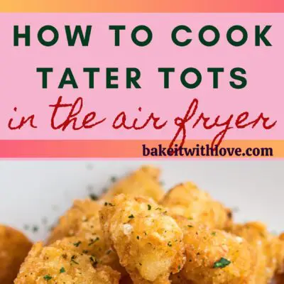 pin with two images of the air fryer tater tots and text divider.