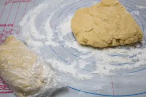 chilled pastry dough divided into two portions.