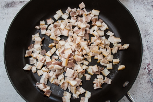 cut bacon to start the jagerschnitzel gravy.