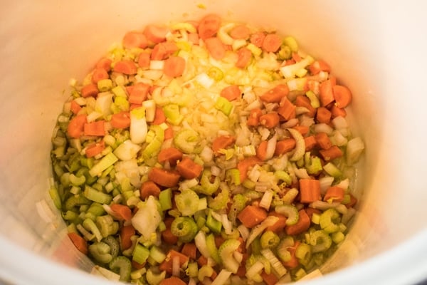 mirepoix flavor base veggies started with olive oil.