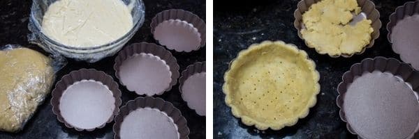step 9 fill tart pans and dock before baking.