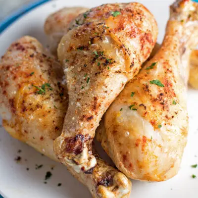 large square overhead image of Air Fryer Chicken Legs.