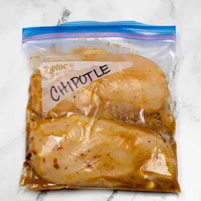 bagged Chipotle Chicken Marinade ready to freeze or refrigerate.