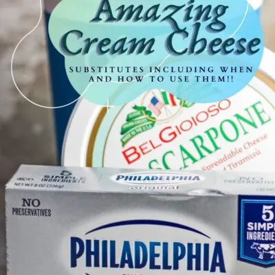 cream cheese and substitutes pin image with text overlay.