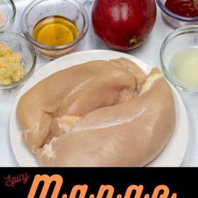 Mango Chicken Marinade pin image with ingredients and text.