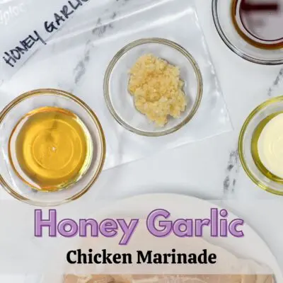 Honey Garlic Chicken Marinade pin with ingredients and text overlay.