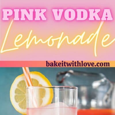 tall pin with 2 images of pink vodka lemonade and text divider.