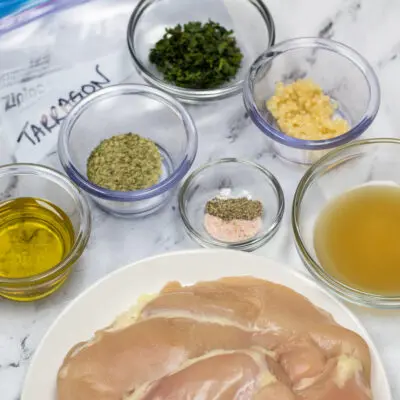 large square Tarragon Chicken Marinade ingredients ready to combine.