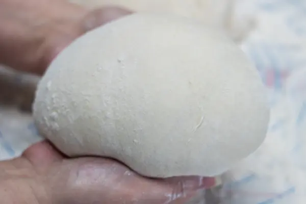 form dough into two loaves or round balls without handling much.