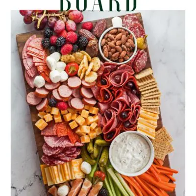 Charcuterie board pin with text header.
