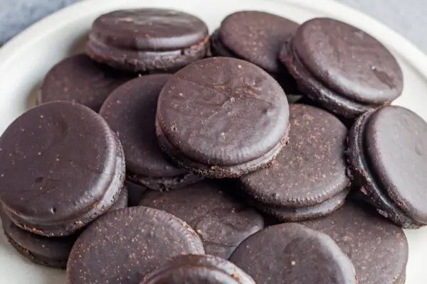 plate of homemade fudge covered oreos.